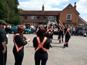Makeney Morris from Belper, Derbyshire, at the Three Horseshoes during Towersey Festival.