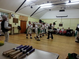 Charlbury Morris plus an interloper from Wolvercote Morris, at the Oxford City Ale 2015.