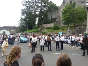 Leominster Morris outside Hay Castle.