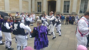 Dancing Young Collins on the steps of the Ashmolean after breakfast